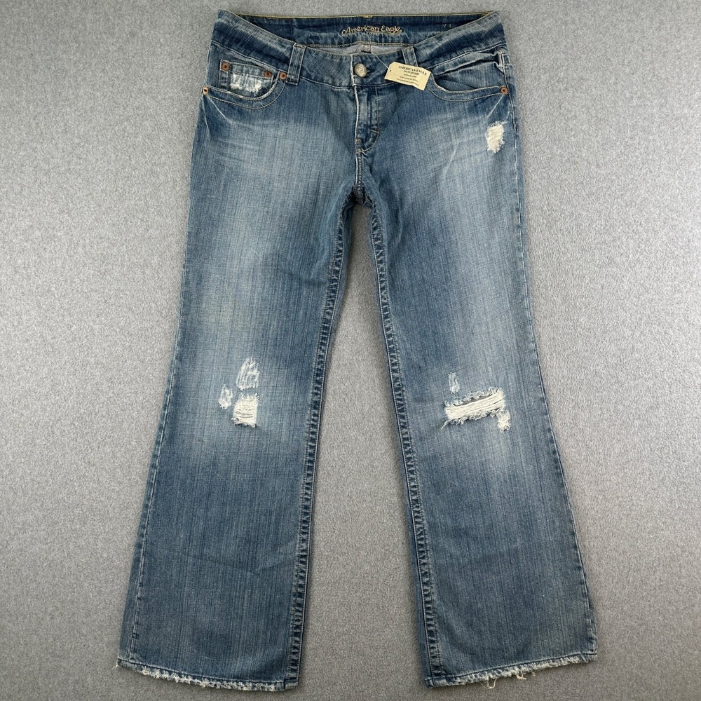 NWT American Eagle Jeans Women 14 Boyfriend Distressed Low Rise Wide Leg Flare - Picture 5 of 13